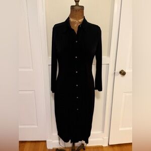 Calvin Klein Black Long-Sleeve Button-Front Shirt Dress
